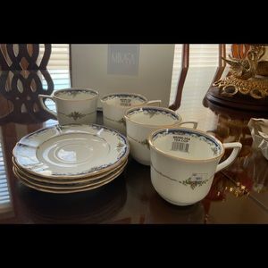 Montpellier by MIKASA 4 bone China teacups & saucers. New. blue floral p…